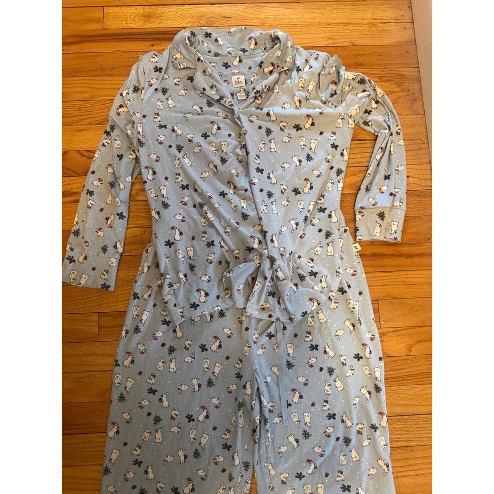 Echo Concepts Women's Light Blue French Bulldog Christmas Pajama Set Top Pants L - Picture 2 of 4